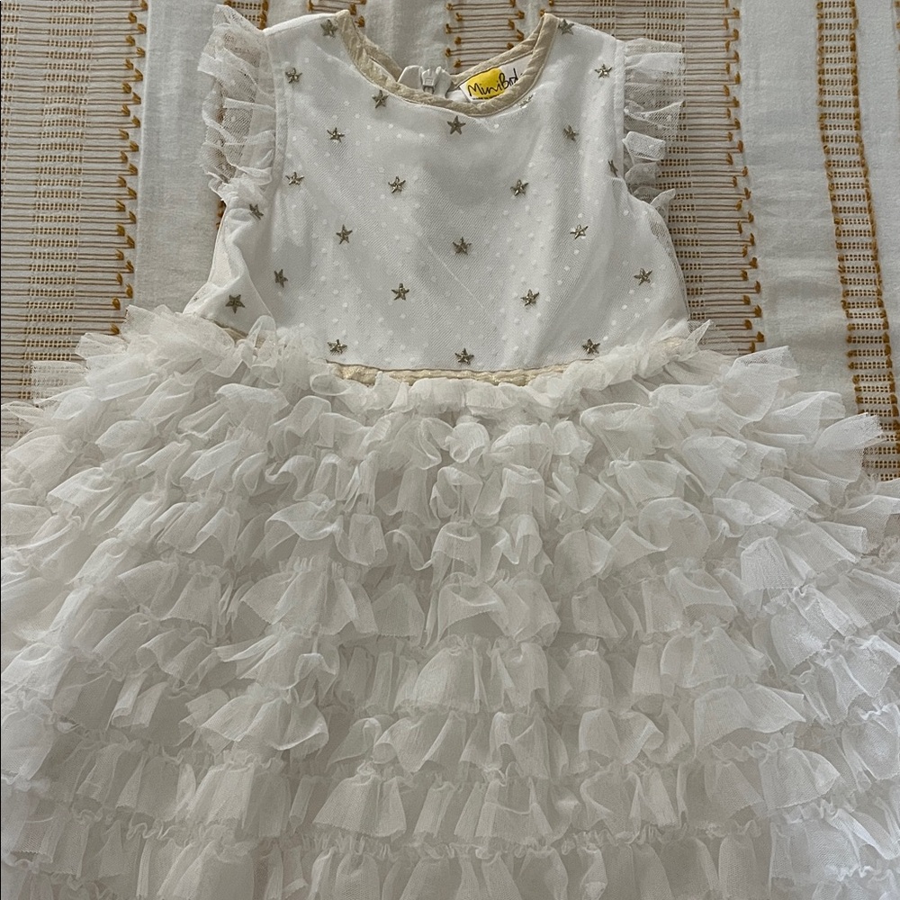 Mini Boden Ruffle Dress with Gold Stars